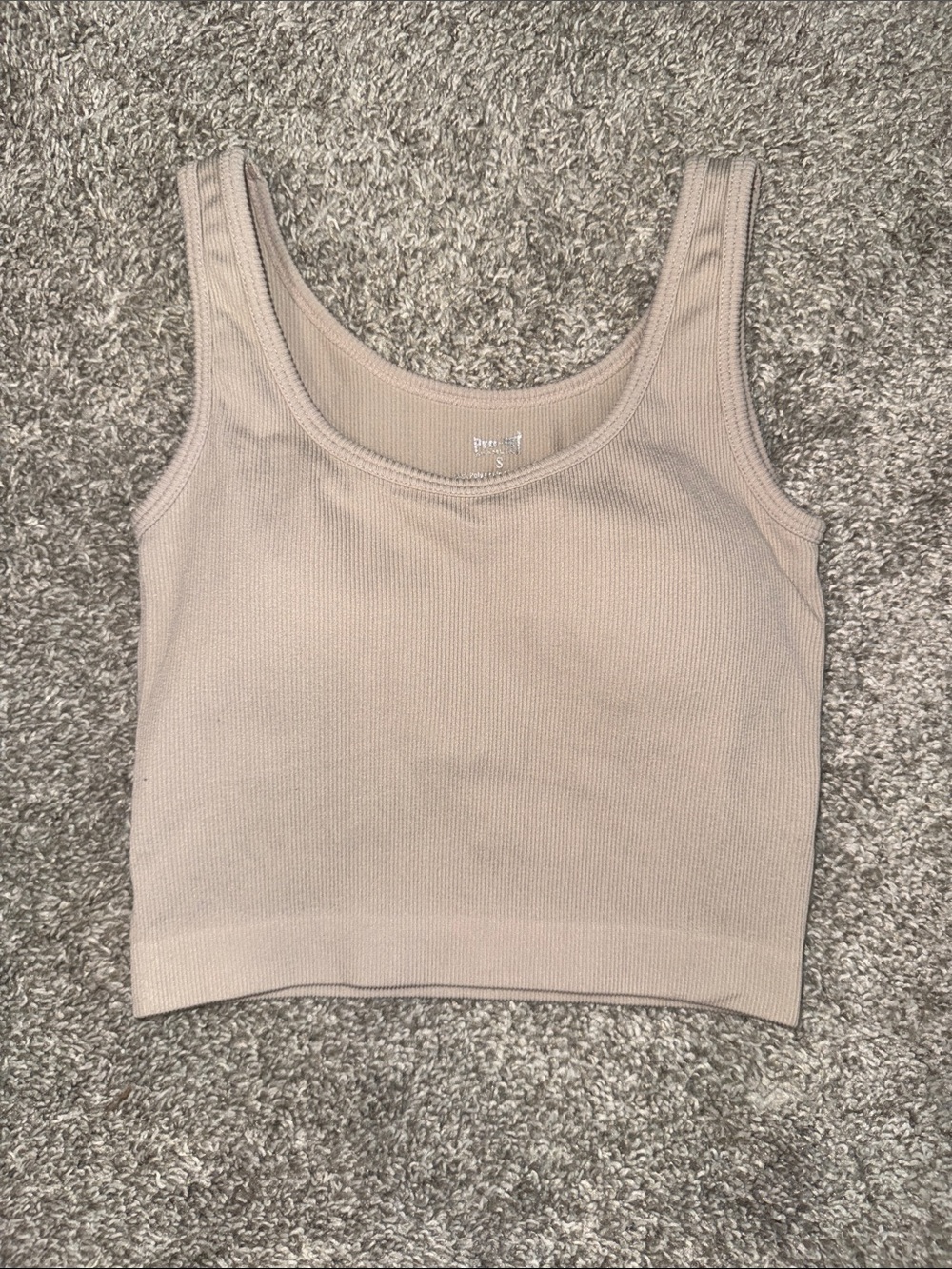 Women's Pro-Fit Ribbed Tank Crop Top in Beige